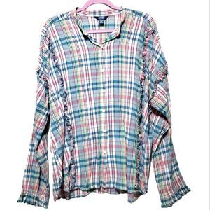 Chaps Plaid Ruffle Western Long Sleeve Blouse XXL